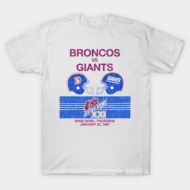 Broncos vs Giants 87  --- Vintage Faded Look Design T-Shirt by CultOfRomance